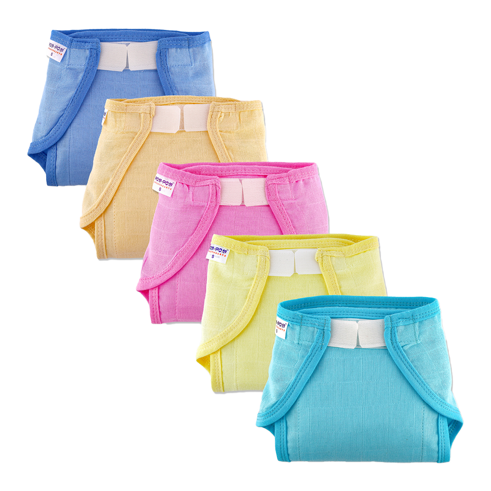 Welcro Cotton Nappies / Langot - Colour - Pack of 5 – Pom-Pom