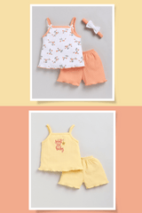 Girls SS top and shorts - peach - set of 2