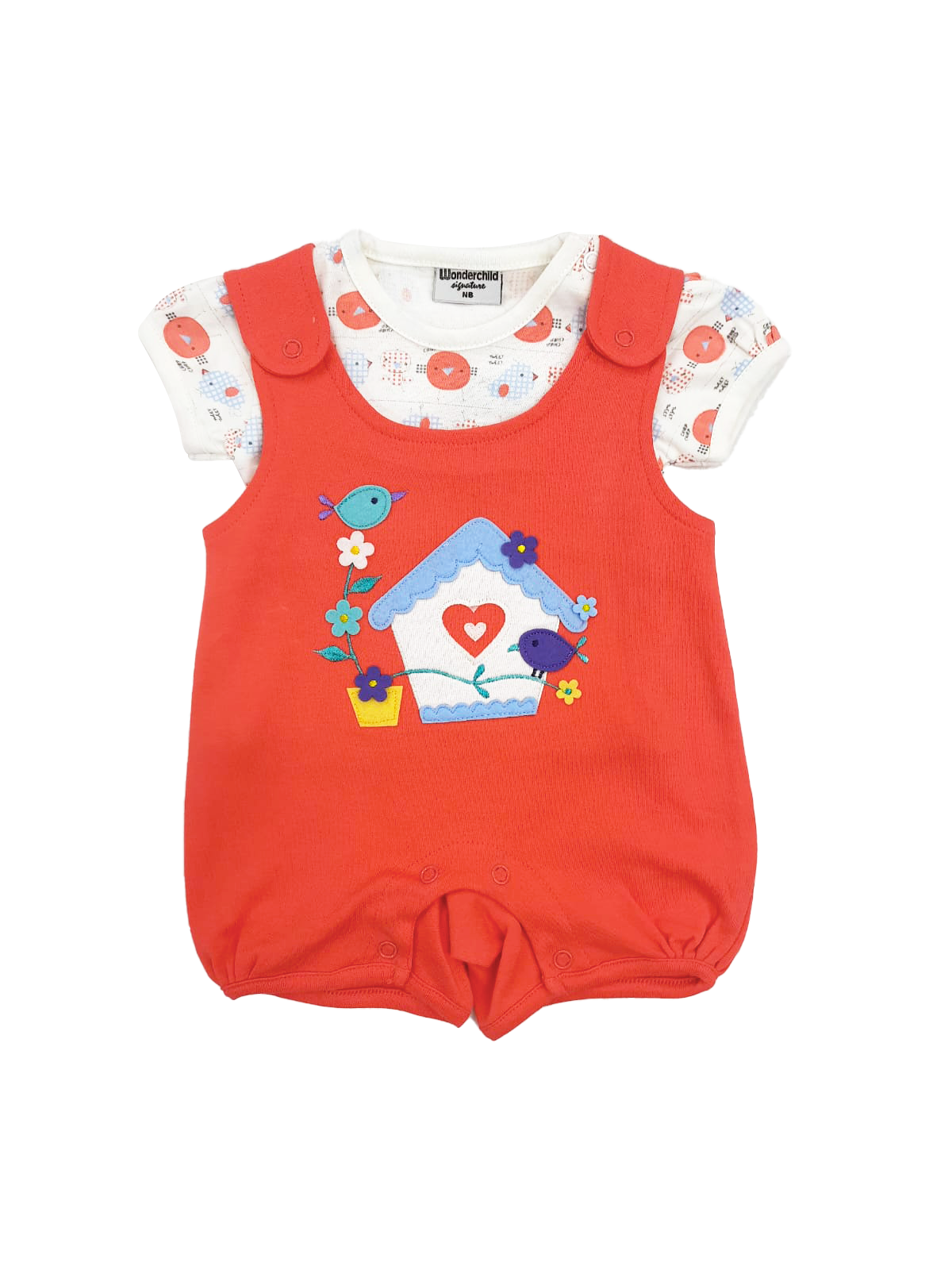 Girls romper bird red