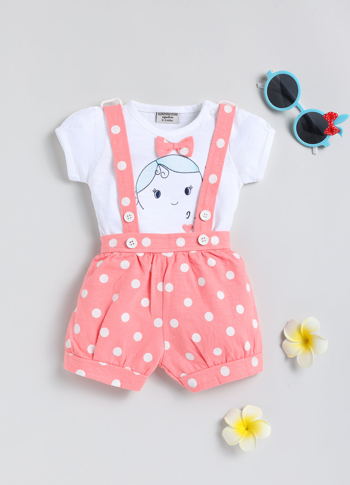 Girls dungaree romper pink