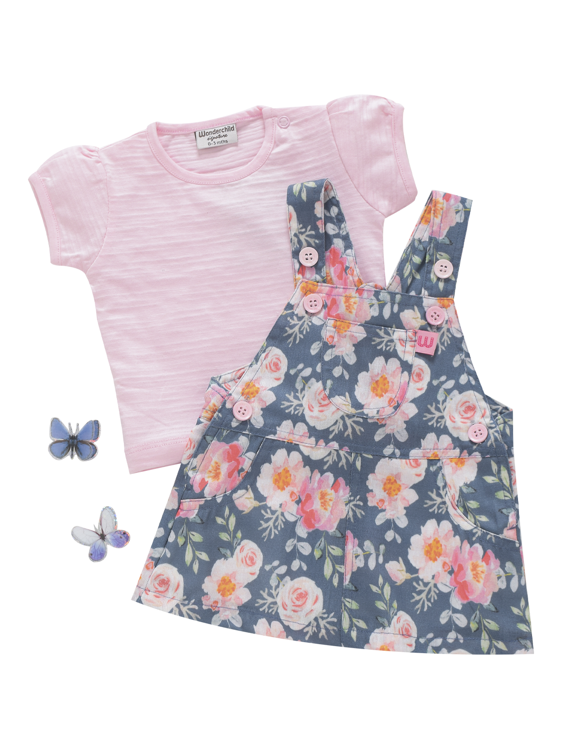 Girls dungaree watercolor floral pink