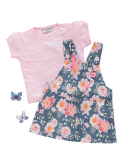 Girls dungaree watercolor floral pink