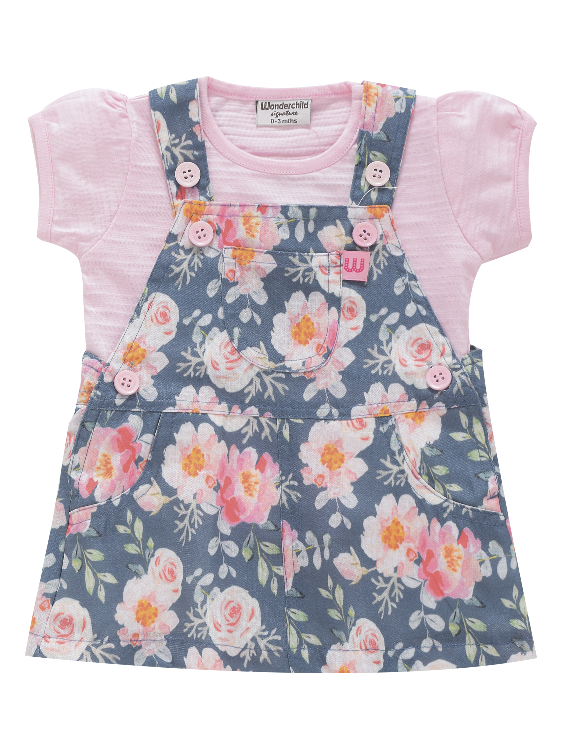 Girls dungaree watercolor floral pink