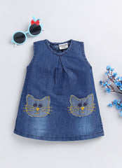 Girls denim dress cat