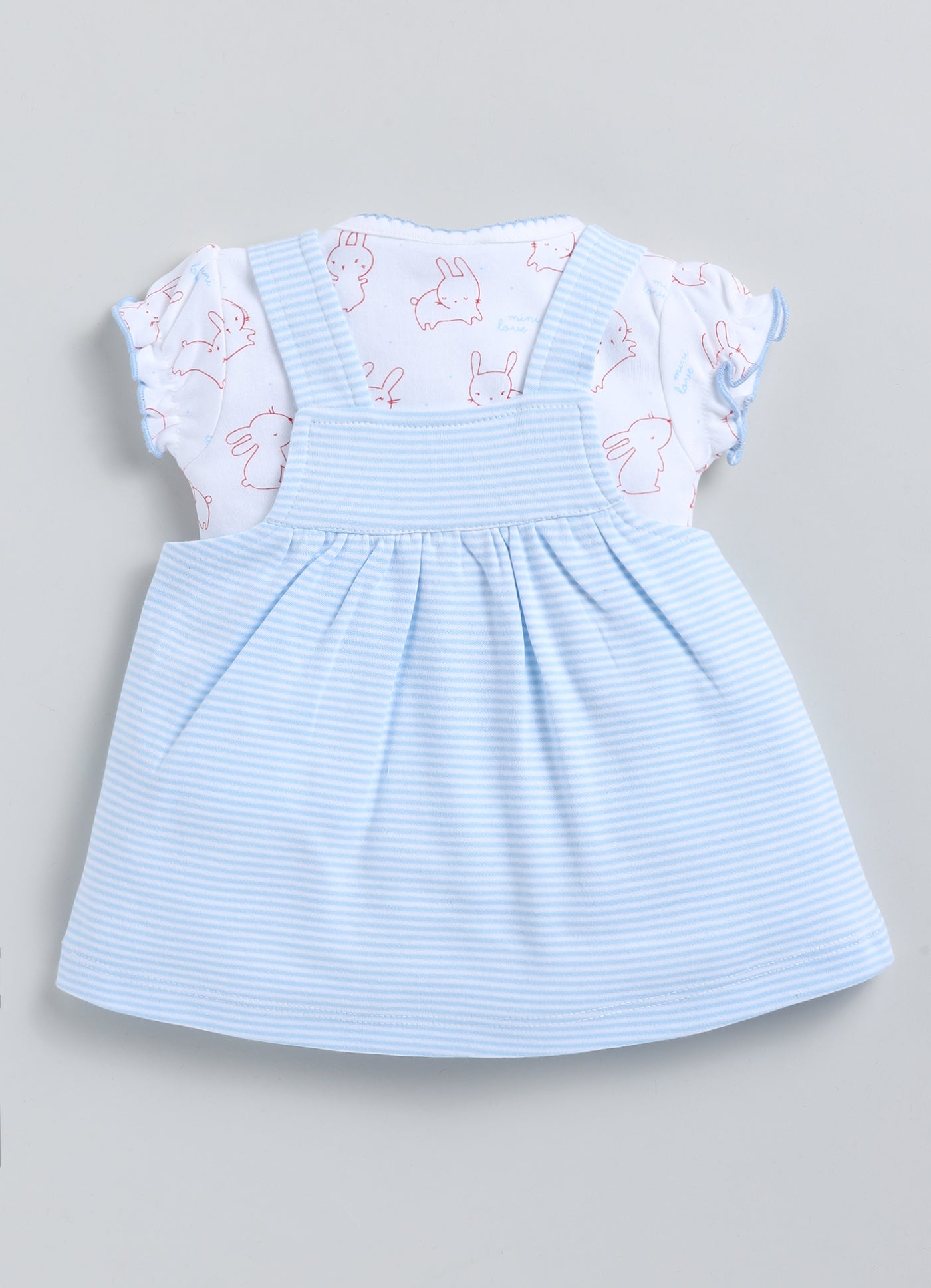 Girls dungaree dress bunny blue