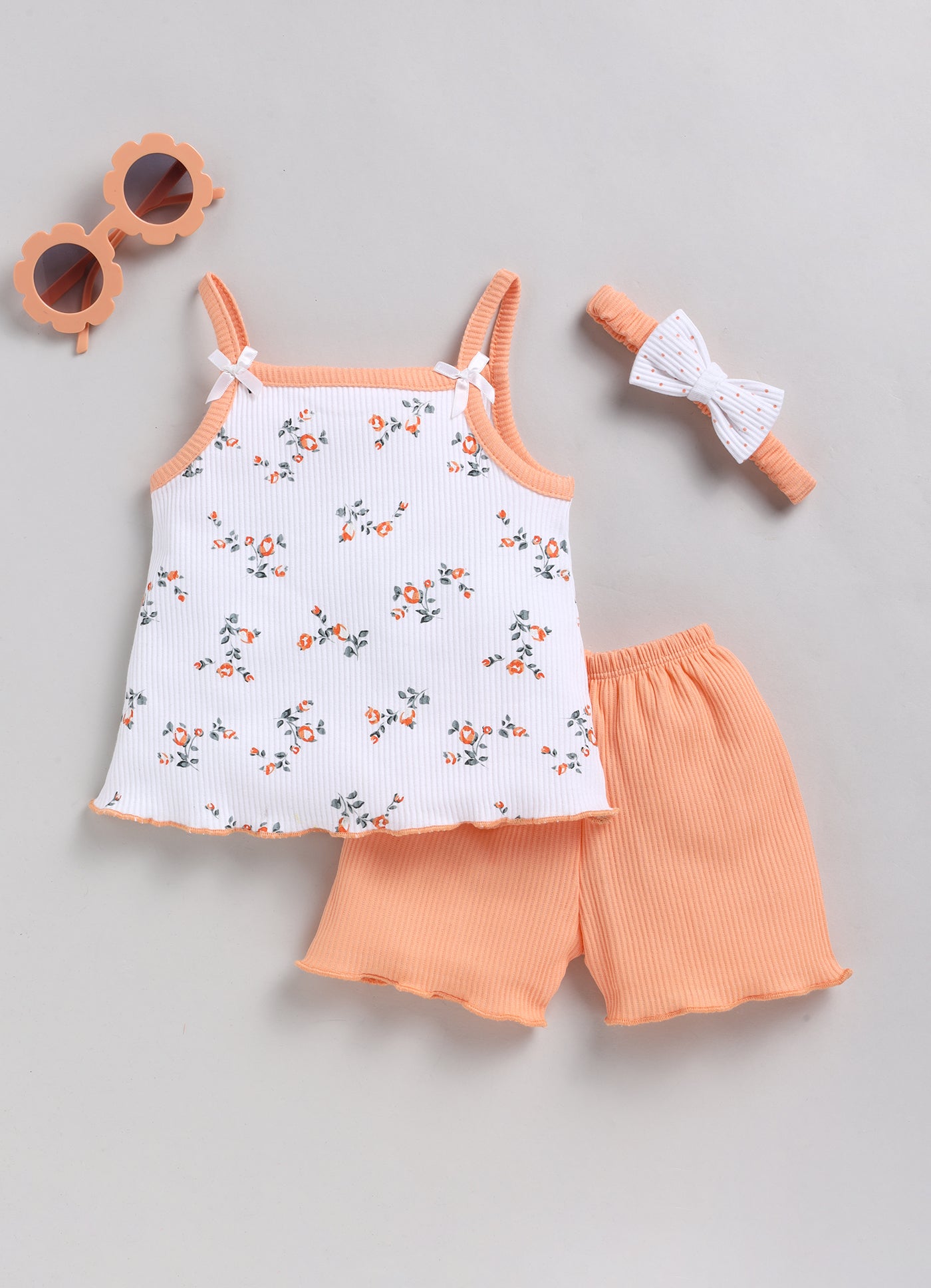 Girls SS top and shorts - peach - set of 2