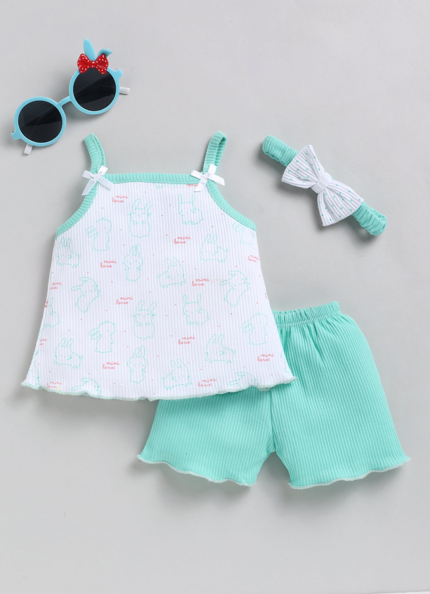 Girls SS top and shorts - mint - set of 2