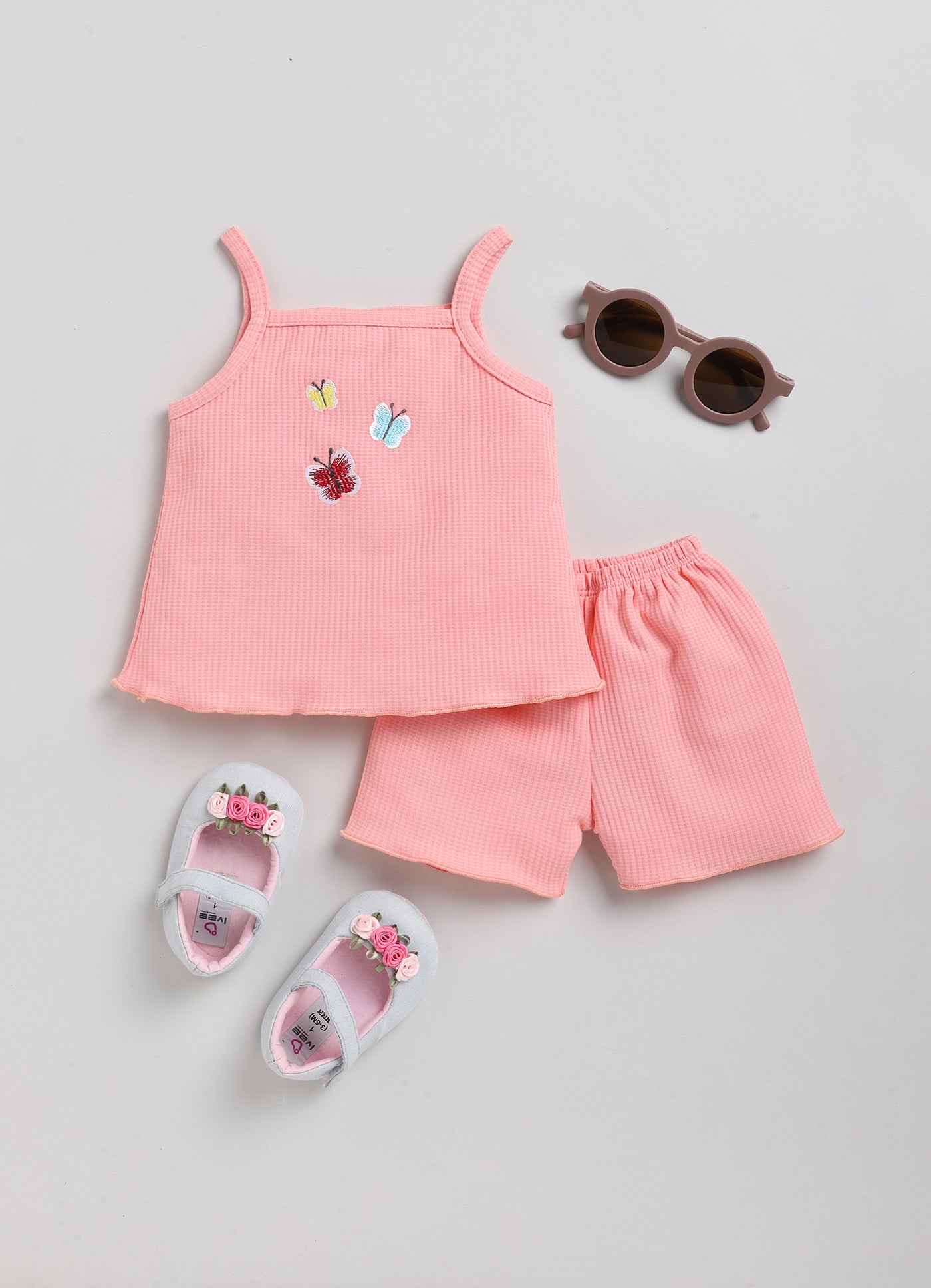 Girls SS top and shorts - pink - set of 2