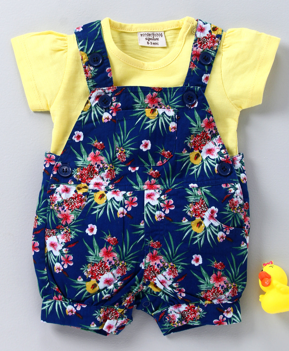 Girls Dungaree blue yellow flower print