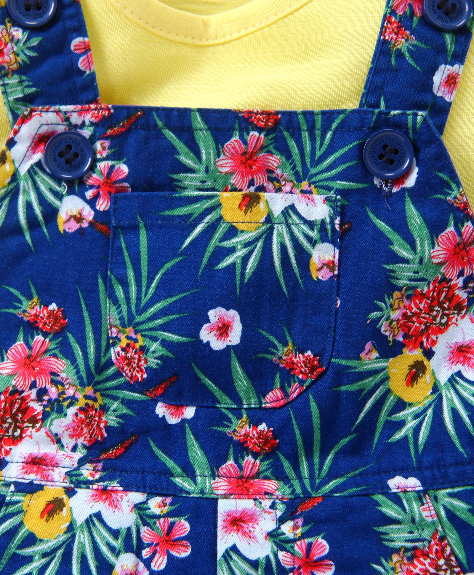 Girls Dungaree blue yellow flower print