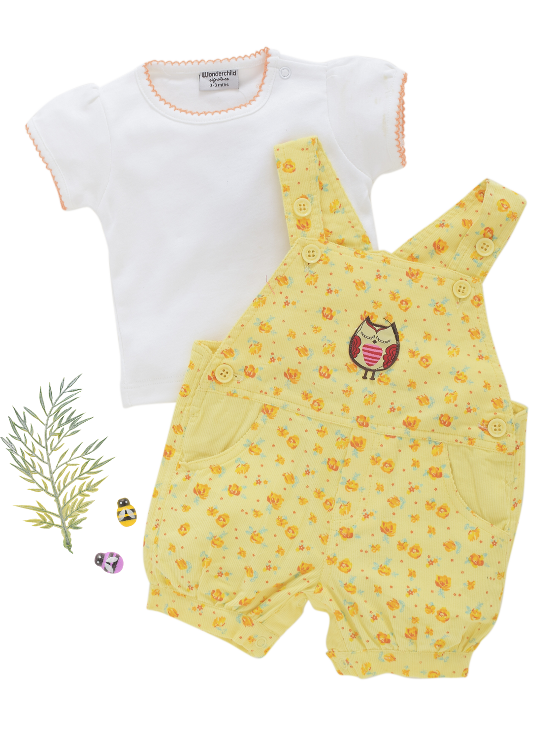 Girls Dungaree yellow owl