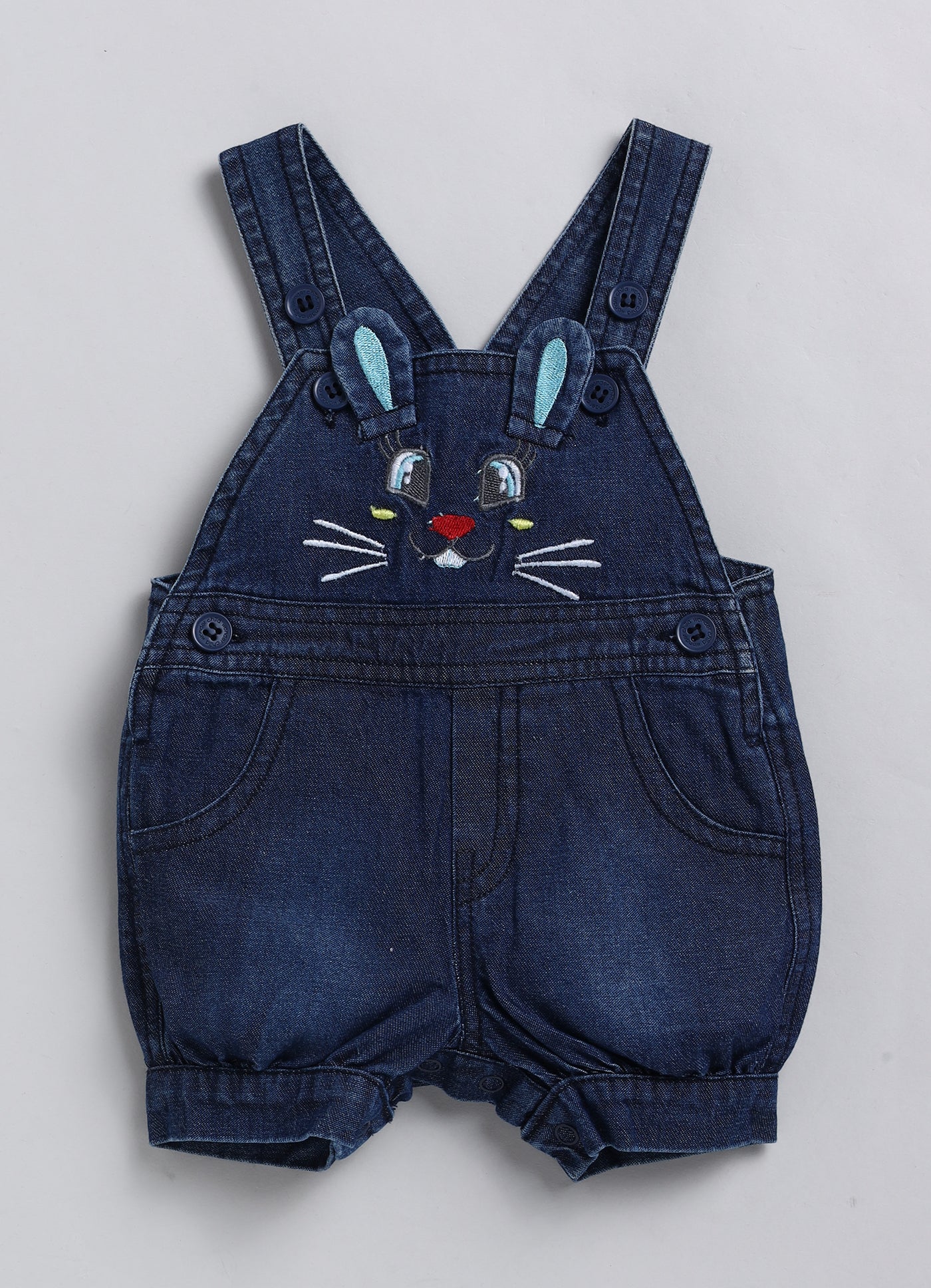 Girls Dungaree - denim - bunny face