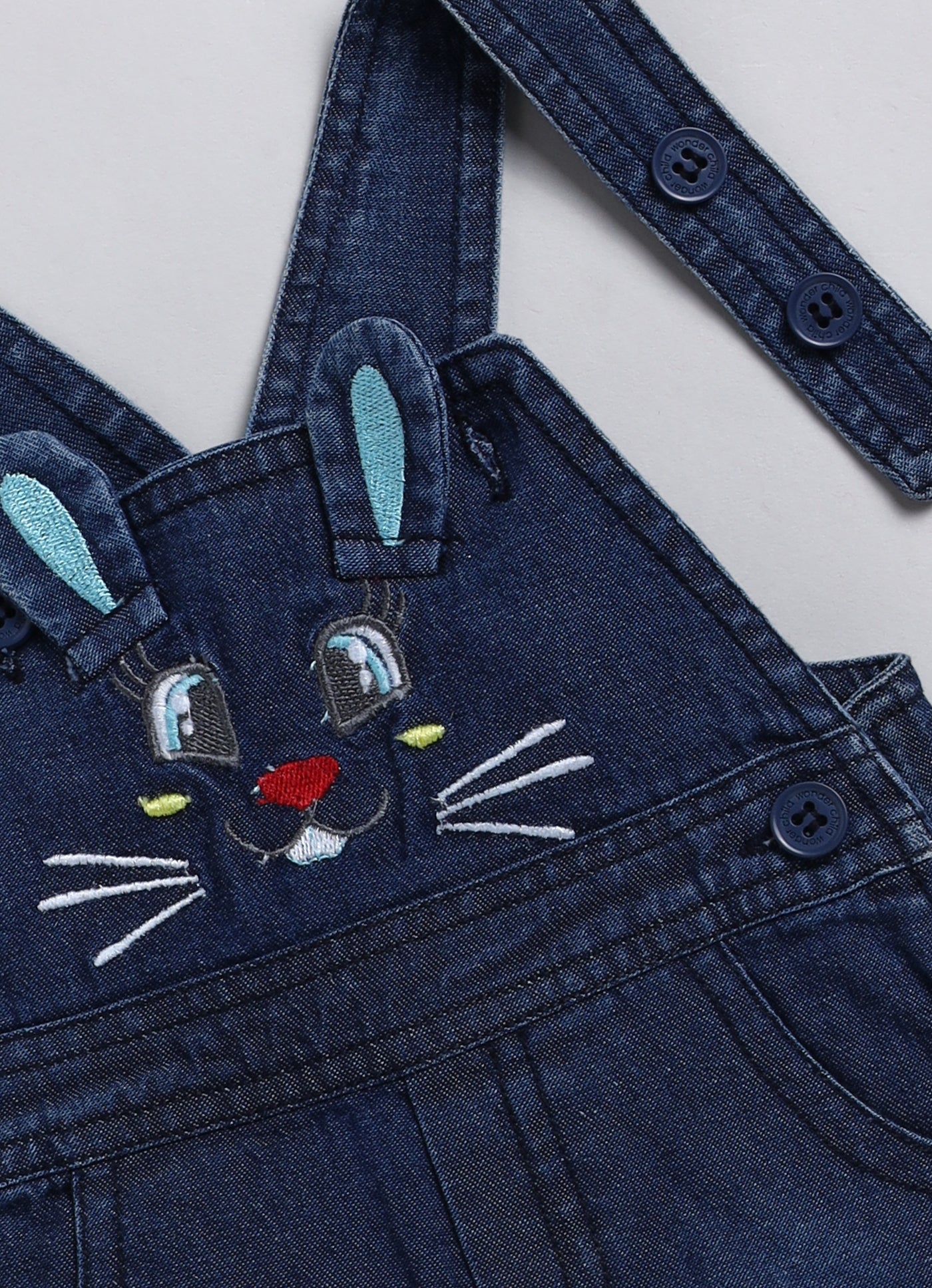 Girls Dungaree - denim - bunny face