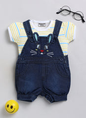 Girls Dungaree - denim - bunny face