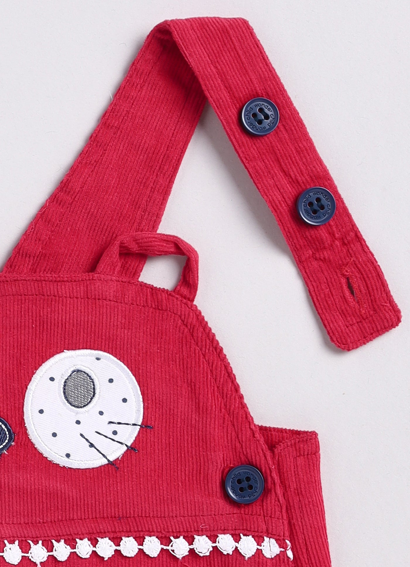 Girls Dungaree - red - kitty