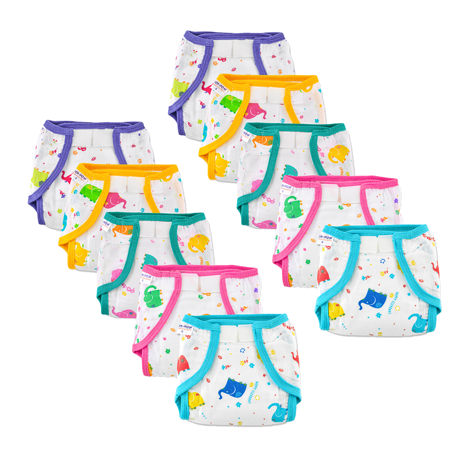 Welcro Cotton Nappies / Langot - Elephant Print - Pack of 10