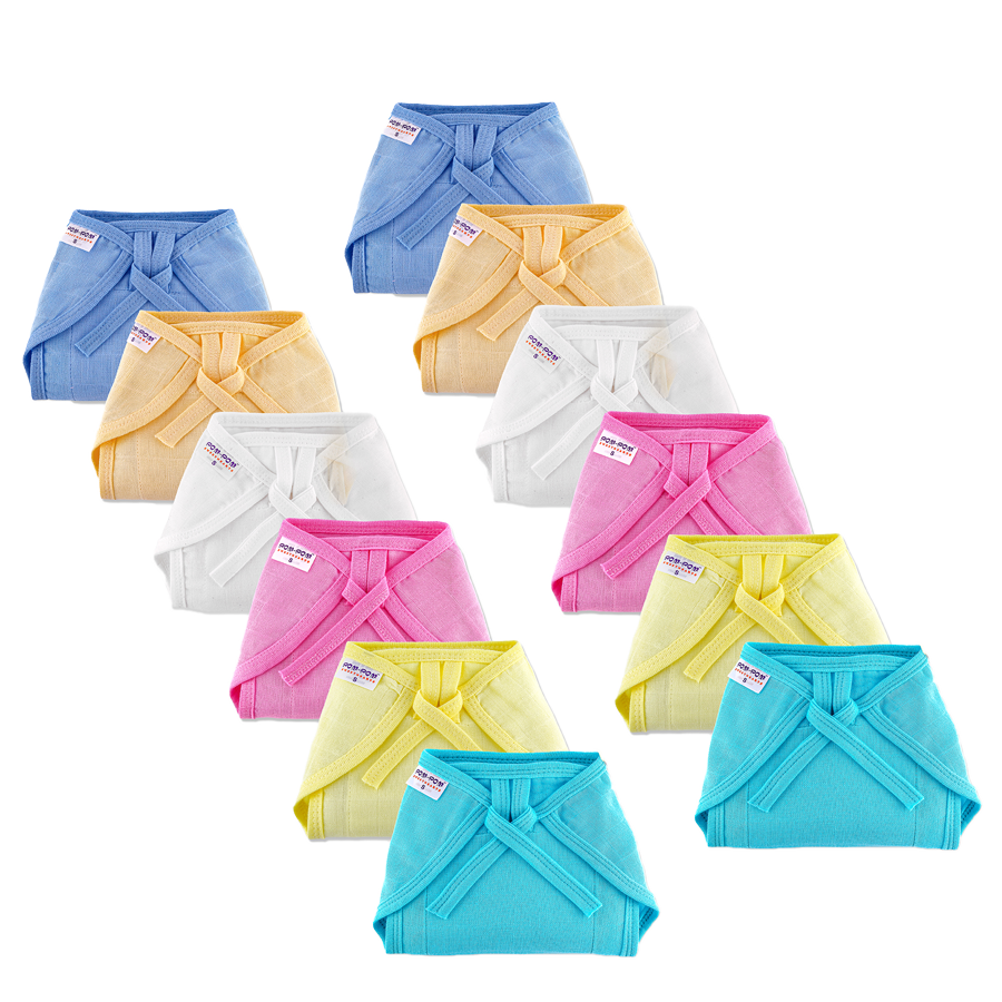 Tie up Cotton Nappies / Langot - Colour - Pack of 12