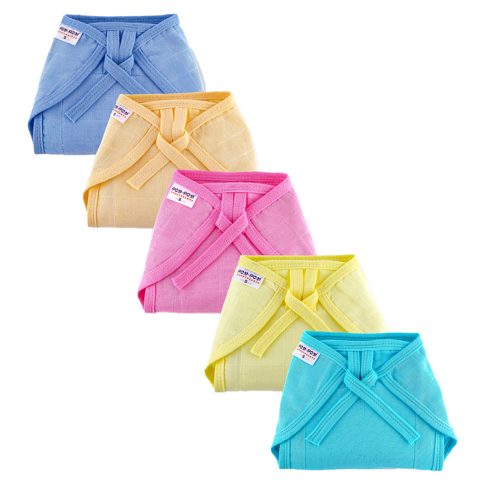 Tie up Cotton Nappies / Langot - Colour - Pack of 5