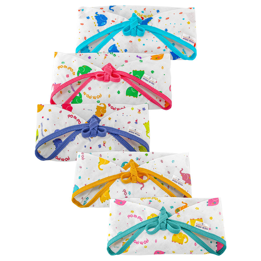 Tie up Triangle Cotton Nappies / Langot - Elephant Print - Pack of 5