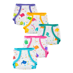 Welcro Cotton Nappies / Langot - Elephant Print - Pack of 5