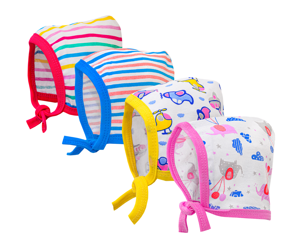 New Born Printed Cap - Pack of 4